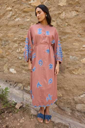 Ayaka Hand Applique Organic Cotton Midi Dress 