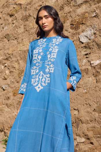 Buy Ayaka Blue Cotton Round Neck, Yes Embroidered Panel Kurta And Pant Set Online at Aza Fashions Buy_Ayaka_Blue Cotton Round Neck, Yes Embroidered Panel Kurta And Pant Set _Online_at_Aza_Fashions
