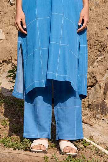 Ayaka Blue Cotton Round Neck, Yes Embroidered Panel Kurta And Pant Set at Aza Fashions Ayaka_Blue Cotton Round Neck, Yes Embroidered Panel Kurta And Pant Set _at_Aza_Fashions