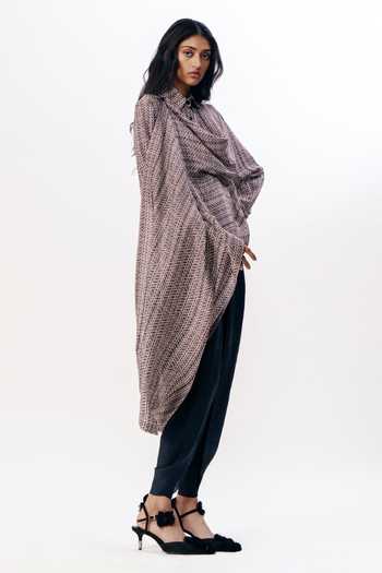 AK-OK Multi Color Silk Collared Neck Draped Top And Dhoti Pant Set Online at Aza Fashions AK-OK_Multi Color Silk Collared Neck Draped Top And Dhoti Pant Set _Online_at_Aza_Fashions