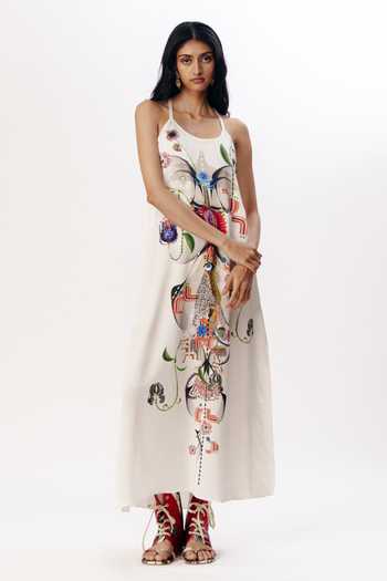 Buy_AK-OK_Multi Color Silk Scoop Neck, Collared Printed Layered Maxi Dress And Shirt Set _Online_at_Aza_Fashions