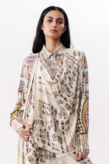 Buy AK-OK Multi Color Satin Cowl Neck Printed Draped Top And Pant Set Online at Aza Fashions Buy_AK-OK_Multi Color Satin Cowl Neck Printed Draped Top And Pant Set _Online_at_Aza_Fashions