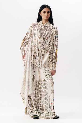 Shop AK-OK Multi Color Satin Cowl Neck Printed Draped Top And Pant Set Online at Aza Fashions Shop_AK-OK_Multi Color Satin Cowl Neck Printed Draped Top And Pant Set _Online_at_Aza_Fashions