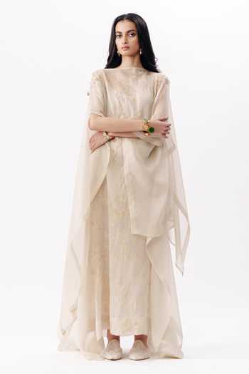 AK-OK Ivory Organza Boat Neck Chikankari Work Kaftan Dress Online at Aza Fashions AK-OK_Ivory Organza Boat Neck Chikankari Work Kaftan Dress _Online_at_Aza_Fashions