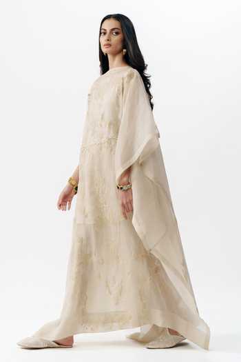 Shop AK-OK Ivory Organza Boat Neck Chikankari Work Kaftan Dress Online at Aza Fashions Shop_AK-OK_Ivory Organza Boat Neck Chikankari Work Kaftan Dress _Online_at_Aza_Fashions
