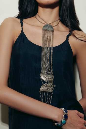 AK-OK Black Silk Scoop Neck Cord Strappy Dress at Aza Fashions AK-OK_Black Silk Scoop Neck Cord Strappy Dress _at_Aza_Fashions