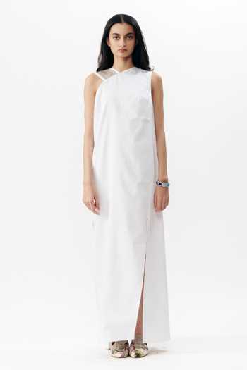 AK-OK White Cotton One Shoulder Dress Online at Aza Fashions AK-OK_White Cotton One Shoulder Dress _Online_at_Aza_Fashions