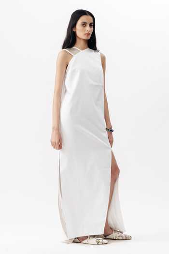 Buy AK-OK White Cotton One Shoulder Dress Online at Aza Fashions Buy_AK-OK_White Cotton One Shoulder Dress _Online_at_Aza_Fashions