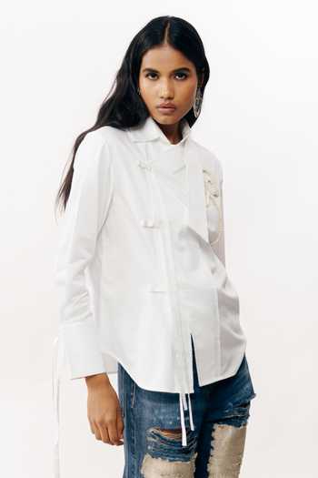 Buy AK-OK White Cotton Mandarin Collar Placement Embroidered Shirt Online at Aza Fashions Buy_AK-OK_White Cotton Mandarin Collar Placement Embroidered Shirt _Online_at_Aza_Fashions