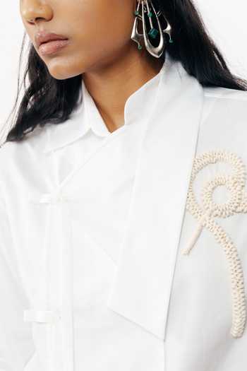 Shop AK-OK White Cotton Mandarin Collar Placement Embroidered Shirt Shop_AK-OK_White Cotton Mandarin Collar Placement Embroidered Shirt