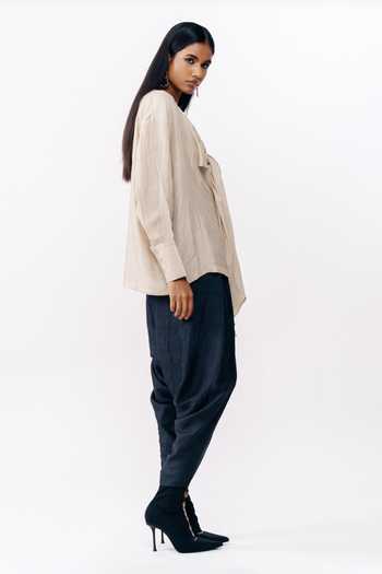 AK-OK Peach Silk V-neck Draped Shirt at Aza Fashions AK-OK_Peach Silk V-neck Draped Shirt _at_Aza_Fashions