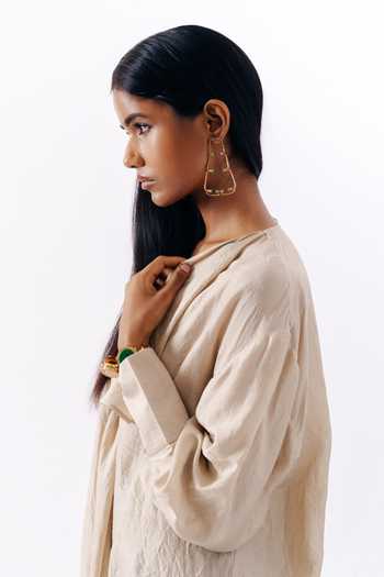 Buy AK-OK Peach Silk V-neck Draped Shirt Buy_AK-OK_Peach Silk V-neck Draped Shirt