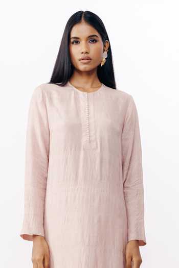 Buy_AK-OK_Pink Silk Round Neck, No Kurta And Trouser Set 