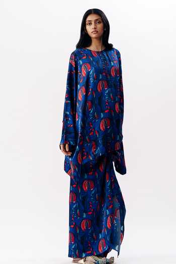 AK-OK Multi Color Silk Round Neck Floral Print Boxy Kurta Online at Aza Fashions AK-OK_Multi Color Silk Round Neck Floral Print Boxy Kurta _Online_at_Aza_Fashions