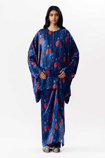 Buy AK-OK Multi Color Silk Round Neck Floral Print Boxy Kurta Buy_AK-OK_Multi Color Silk Round Neck Floral Print Boxy Kurta