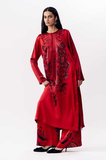 Buy AK-OK Multi Color Silk Round Neck Printed Kurta And Trouser Set Online at Aza Fashions Buy_AK-OK_Multi Color Silk Round Neck Printed Kurta And Trouser Set _Online_at_Aza_Fashions