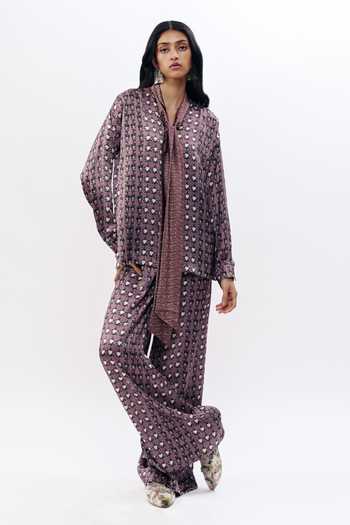 Buy AK-OK Multi Color Silk Open Neck Abstract Print Shirt And Pyjama Set Online at Aza Fashions Buy_AK-OK_Multi Color Silk Open Neck Abstract Print Shirt And Pyjama Set _Online_at_Aza_Fashions