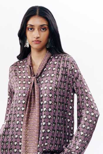 Shop AK-OK Multi Color Silk Open Neck Abstract Print Shirt And Pyjama Set Online at Aza Fashions Shop_AK-OK_Multi Color Silk Open Neck Abstract Print Shirt And Pyjama Set _Online_at_Aza_Fashions