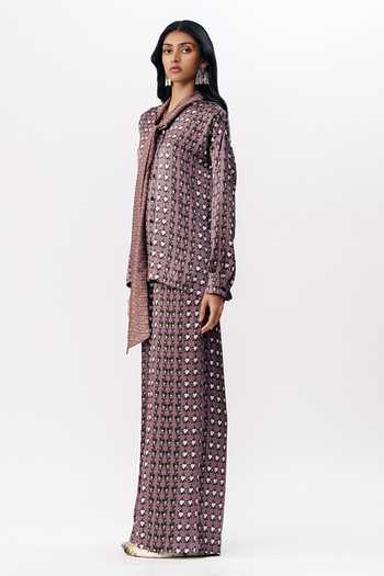 Buy AK-OK Multi Color Silk Open Neck Abstract Print Shirt And Pyjama Set Buy_AK-OK_Multi Color Silk Open Neck Abstract Print Shirt And Pyjama Set