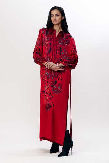 AK-OK Multi Color Silk Button-down Neck Floral Print Shirt Dress Online at Aza Fashions AK-OK_Multi Color Silk Button-down Neck Floral Print Shirt Dress _Online_at_Aza_Fashions