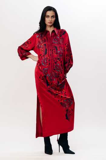 Shop AK-OK Multi Color Silk Button-down Neck Floral Print Shirt Dress Online at Aza Fashions Shop_AK-OK_Multi Color Silk Button-down Neck Floral Print Shirt Dress _Online_at_Aza_Fashions