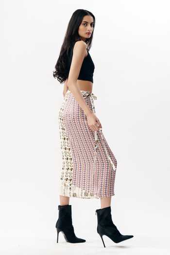 Shop AK-OK Multi Color Satin Printed Wrap Skirt Online at Aza Fashions Shop_AK-OK_Multi Color Satin Printed Wrap Skirt _Online_at_Aza_Fashions