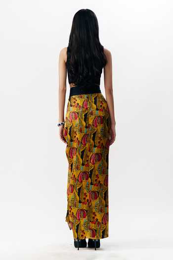 Shop AK-OK Multi Color Silk Printed Draped Skirt at Aza Fashions Shop_AK-OK_Multi Color Silk Printed Draped Skirt _at_Aza_Fashions