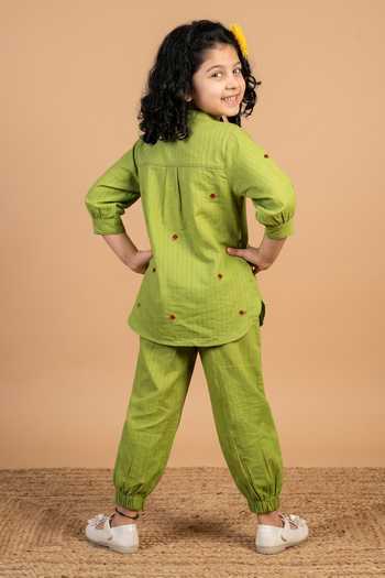 Petite Pomme Green Heart Embroidery Kurta Set 