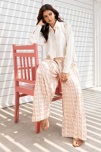 Akashi Clothing White Cotton Collared Neck Butterfly Embroidered Cropped Shirt And Pant Set at Aza Fashions Akashi Clothing_White Cotton Collared Neck Butterfly Embroidered Cropped Shirt And Pant Set _at_Aza_Fashions