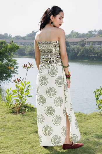 Buy_Akashi Clothing_Green Cotton Bandeau Neck Embroidered Tube Maxi Dress _Online_at_Aza_Fashions