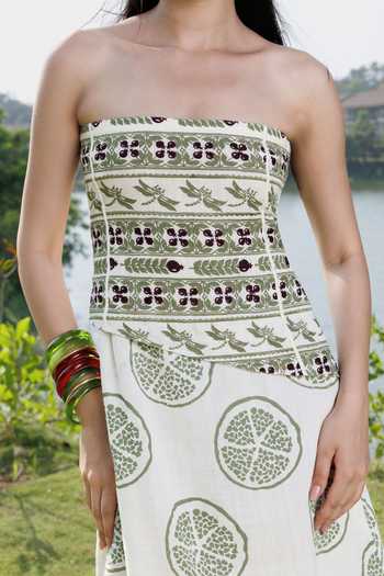 Shop_Akashi Clothing_Green Cotton Bandeau Neck Embroidered Tube Maxi Dress _Online_at_Aza_Fashions