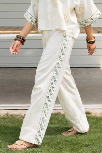 Akashi Clothing_Beige Cotton Button-down Neck Printed Boxy Shirt And Pant Set _Online_at_Aza_Fashions