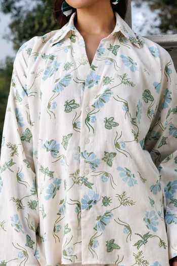 Akashi Clothing_Blue Cotton Collared Neck Embroidered Shirt And Shorts Set _at_Aza_Fashions