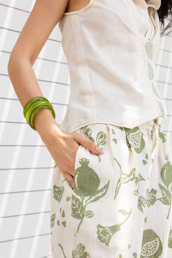 Akashi Clothing_Beige Cotton Collared Neck Gathered Top With Pant _at_Aza_Fashions