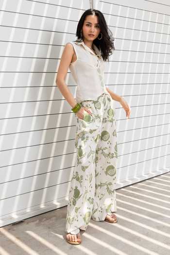 Buy_Akashi Clothing_Beige Cotton Collared Neck Gathered Top With Pant 