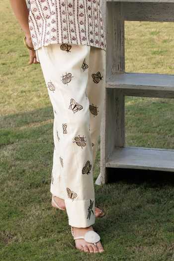 Akashi Clothing Beige Cotton Round Neck Block Print Top And Pant Set Online at Aza Fashions Akashi Clothing_Beige Cotton Round Neck Block Print Top And Pant Set _Online_at_Aza_Fashions