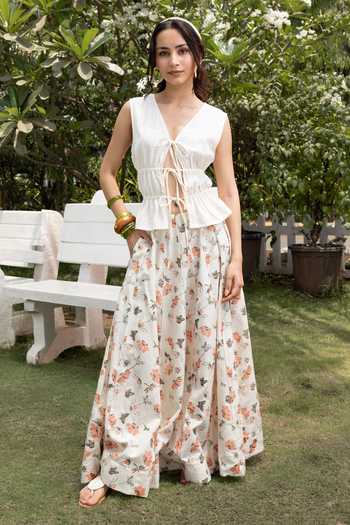Akashi Clothing Tie-Up Top & Printed Skirt Set 