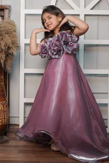 Buy_Jingle Bells_Purple Tissue Sequins, Fabric Flowers Applique Gown _Online_at_Aza_Fashions