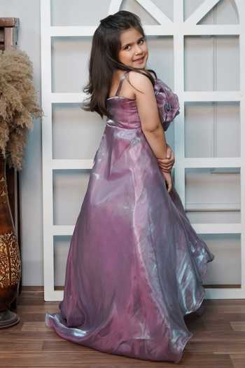 Shop_Jingle Bells_Purple Tissue Sequins, Fabric Flowers Applique Gown _Online_at_Aza_Fashions