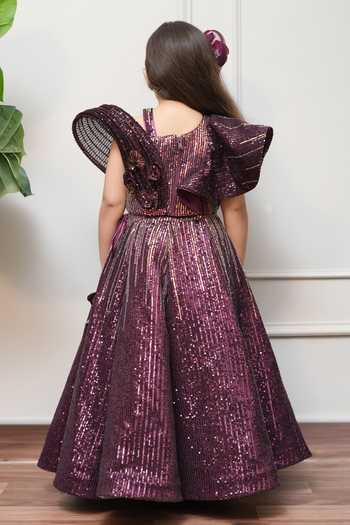 Jingle Bells_Wine Sequin Work Lehenga And Blouse Set _Online_at_Aza_Fashions