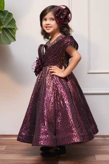 Buy Jingle Bells Wine Sequins, Fabric Flowers Work Gown Online at Aza Fashions Buy_Jingle Bells_Wine Sequins, Fabric Flowers Work Gown _Online_at_Aza_Fashions