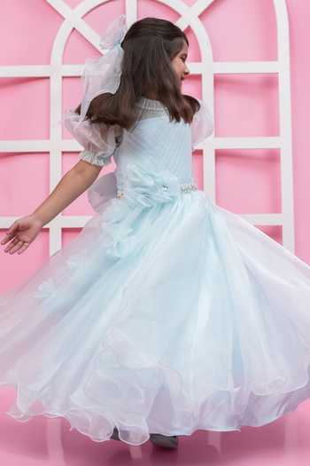 Buy_Jingle Bells_Blue Organza Pearls, Applique, Fabric Flowers, Bows Floral Gown _Online_at_Aza_Fashions