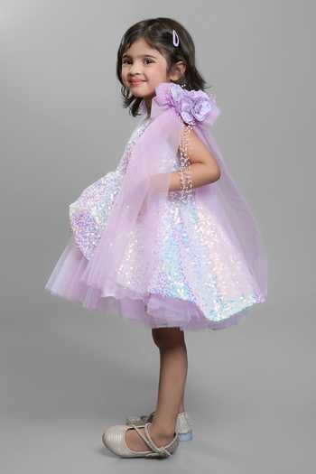 Jingle Bells_Purple Satin, Net Sequin Work Dress _Online_at_Aza_Fashions