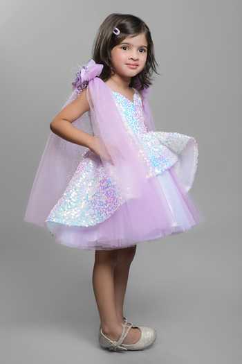 Buy_Jingle Bells_Purple Satin, Net Sequin Work Dress _Online_at_Aza_Fashions