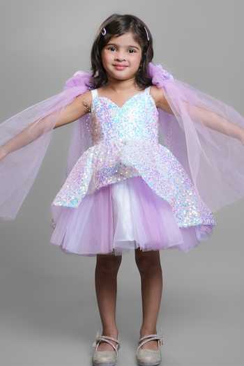 Shop_Jingle Bells_Purple Satin, Net Sequin Work Dress _Online_at_Aza_Fashions