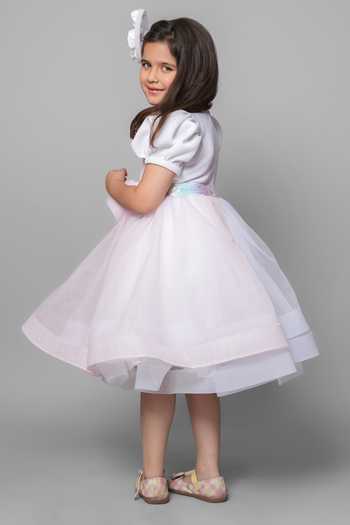 Buy_Jingle Bells_White Net 3d Floral Embroidered Dress _Online_at_Aza_Fashions