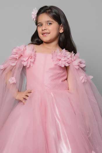 Shop_Jingle Bells_Pink Net Fabric Flowers Embroidered Gown _Online_at_Aza_Fashions