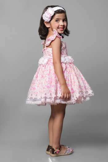 Buy_Jingle Bells_Pink Cotton Flower Embroidered Dress _Online_at_Aza_Fashions