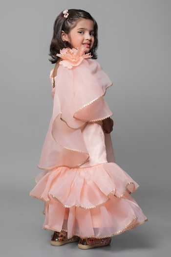 Jingle Bells_Peach Tissue Embroidered Top Gharara Set _Online_at_Aza_Fashions