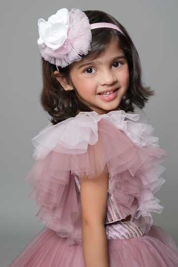 Shop_Jingle Bells_Pink Net Sequin Embroidered Top And Skirt Set _Online_at_Aza_Fashions